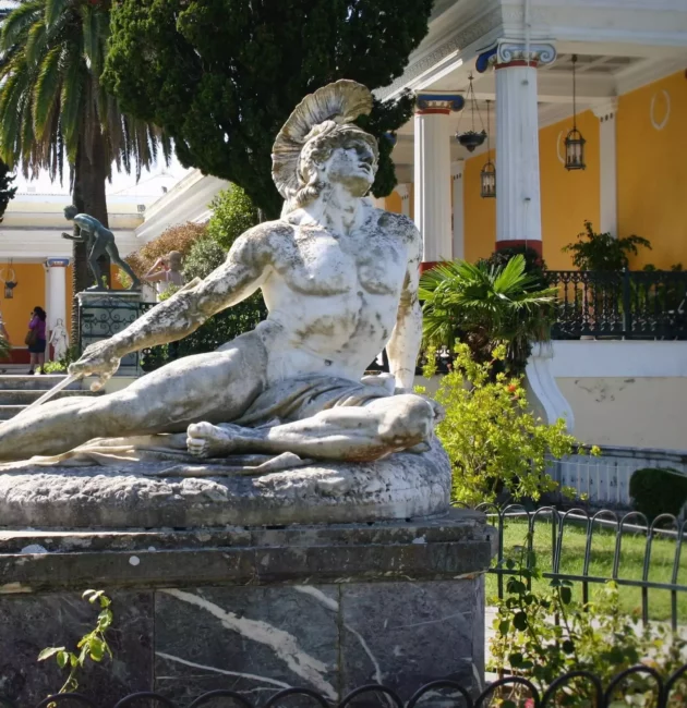 A statue of the Achilleion palace on the east coast of the island of Corfu